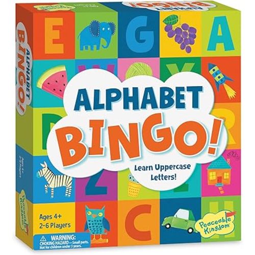 Peaceable Kingdom Alphabet Bingo! Letter Learning Educational Board Game for 2 to 6 Kids Ages 4+