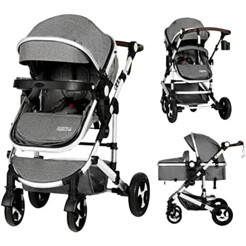 Kinder King 3 in 1 Reversible Baby Stroller w/Detachable Tray, Convert to Newborn Bassinet Pram Stroller