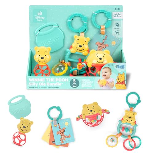 Bright Starts Disney Baby Winnie the Pooh Silly Ole Bundle Gift Set, 5-Piece Sensory Toy Set with Rattle, Teether, Oball & Flash Cards, Developmental Baby Toys 0–12 Months, Newborn Gift