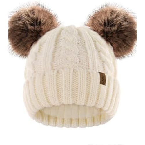 FURTALK Toddler Girls Boys Winter Hat Kids Pom Pom Beanie Hats Baby Faux Fur Pom Beanies Warm Soft Toddler Hats