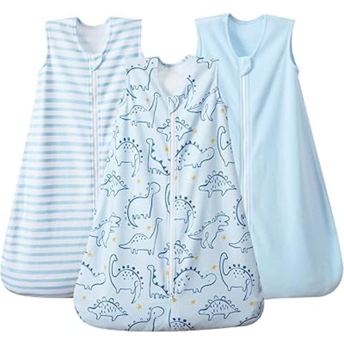 PHF 3 Pack Warm Micro-Fleece Baby Sleep Sack 6-12 Months, Soft Baby Wearable Blanket, 2-Way Zipper Sleeping Bags, Comfy Toddler Sleeping Sack for Boys, Medium Size, Dinosaur