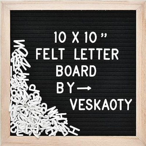 Felt Letter Board with 294 Letters, Numbers & Symbols - 10 x 10 inch Black & Wood