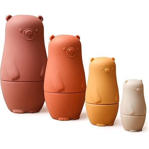 OESSUF Russian Nesting Dolls for Kids Silicone Easter Toys Matryoshka Doll Montessori Educational Toy Bears Stacking Nesting Doll Toys for Toddlers 3 Years Up (Red Doll)