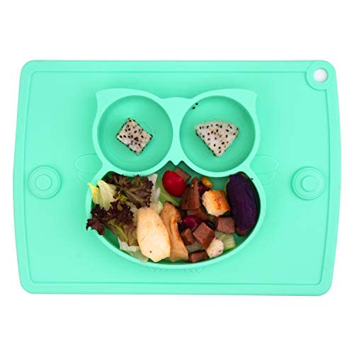 Qshare Toddler Plate, Portable Baby Plate for Toddlers and Kids, BPA-Free Strong Suction Plates for Toddlers, Dishwasher and Microwave Safe Silicone Placemat 11x8x1 inch