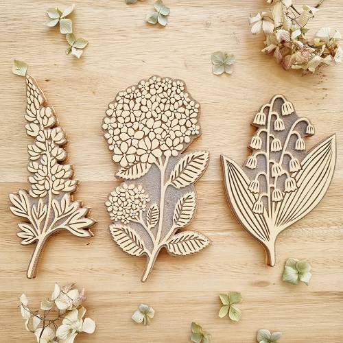 Set of 3 rubber stamps FLOURISH / large size / flowers / floral design / stamping fabrics / paper / cardboard / wood