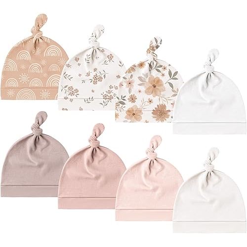 Konssy 8 Pack Baby Newborn Hats Set Knot Beanie Hats Soft for Infant Baby Girls Boys Caps 0-6 Months