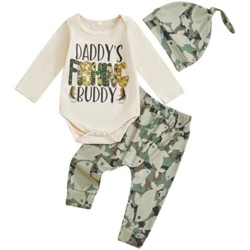 Newborn Baby Boy Clothes Fishing Short Sleeve Romper Shirt Tops Pants Summer Spring Outfits Cute Hat Set