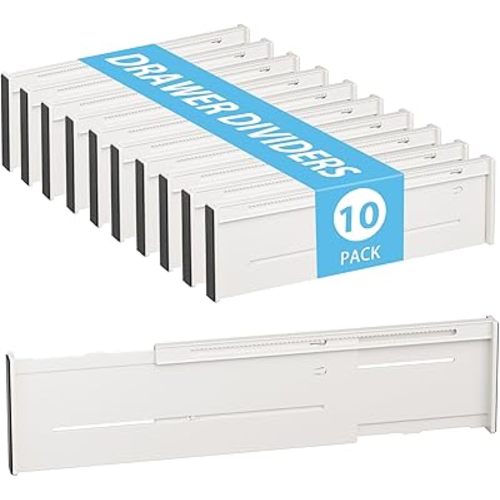 10 Pack Drawer Dividers for Clothes, 11-18" Adjustable Dresser Drawer Dividers, 3.5" High Expandable Drawers Separators, Dresser Organizer for Nursery