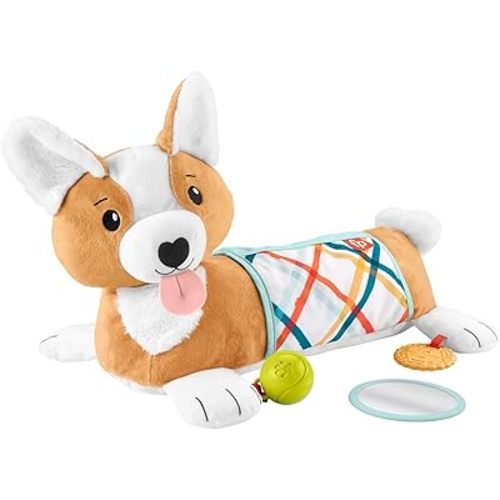 Fisher-Price Baby Toy 3-in-1 Puppy Tummy Time Wedge Support with Mirror, Teether & Rattle, Developmental Play for Newborns Ages 0+ Months