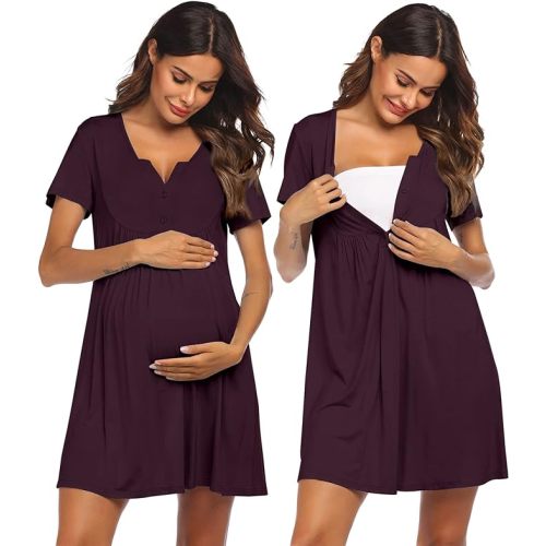 Ekouaer Labor and Delivery Gown, Nursing Nightgown, Maternity Nightgowns for Hospital Short Breastfeeding Nightgown S-XXL