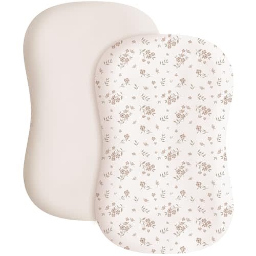 Konssy 2 Pack Baby Lounger Cover, Stretchy and Soft Newborn Lounger Cover, Infant Lounger Slipcover for Boys Girls, Covers Only (Blossom,Cream)