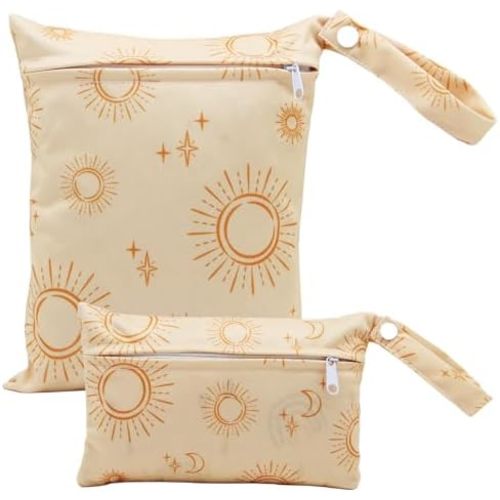 2 Pack Cute Little Wet Dry Bags for Baby Diapers & Breast Pump Parts, Waterproof Reusable Wet Bag with Handle, Beach Pool Gym Bag Stroller Yoga Toiletries Daycare Organizer, 7.9"*9.8"/5.9"*8.9"