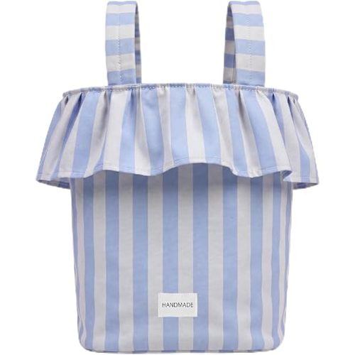 Abbylike Ruffle Stroller Bag with Removable Handles, Cotton Stroller Organizer with Waterproof Lined for Moms Baby Travel(Ruffles Style,15.5 x 9.5 Inch,Light Blue)