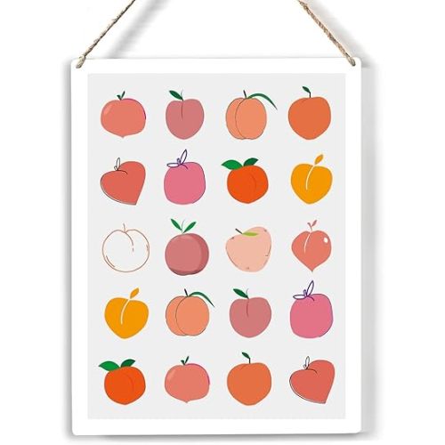 Colorful Fruit Peaches Wood Sign Peach Wooden Signs Rustic Hanging Plaque Home Wall Art "8 x 10", Perfect Sign Wall Decor for Home Bathroom Restroom Toilet