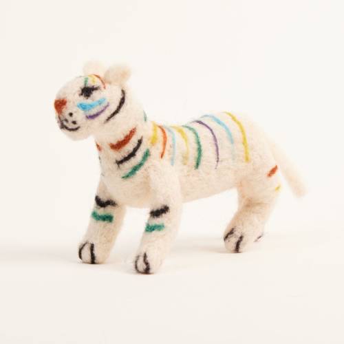 Little Rainbow Walk Tiger, Hand Felted Zodiac Safari Animal Ornament, Handmade Chinese Lunar New Year Charm