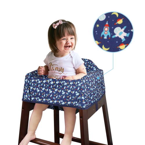 Solfres Dual-Belt High Chair Cover, Baby High Chair Cover, Upgrade Version, for Wooden or Restaurant High Chair, Sturdy and Robust Material, Blue Space