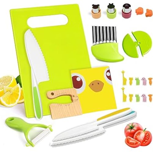 22PC Safe Knife Kid Toddler Kitchen Set for Real Cooking, Toddler Montessori Kitchen Tool Toy for Lillte Girl Boy Age 3-10, Gifts for 3 4 5 6 7 8 9 10 Year Old Girl Boy Birthday Christmas