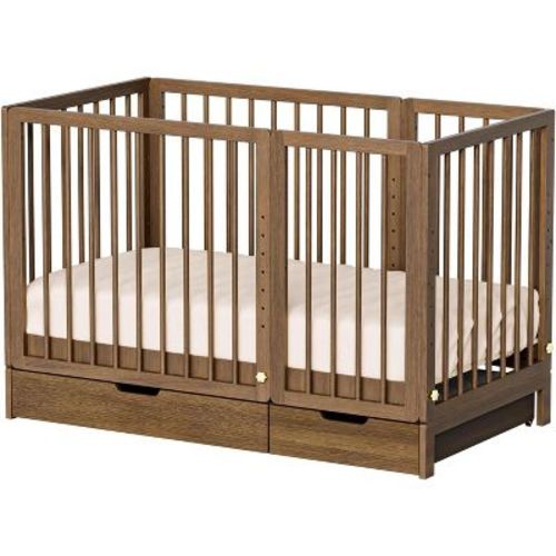 JOYMOR 8 in 1 Convertible Crib with Drawer, Include 2” Mattress, Converts to Bassinet, Mid Crib, Full Size Crib, Daybed,Toddler Bed and Playard