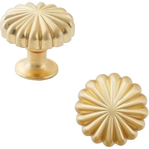 6 Pack Gold Cabinet knobs Kitchen Cabinet Handles with Vintage Cupboard Drawers Hardware Dresser Drawer Handles Kitchen Cabinet Pulls (6, Brushed Gold)