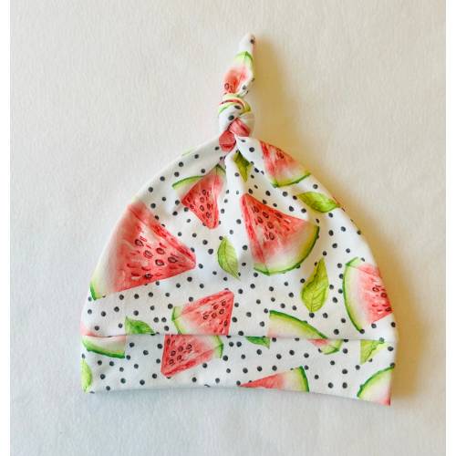 Watermelon top knot baby hat, handmade, knotted hat, stretchy hat, fruit, colourful, new baby, new mum gift, baby shower, gender reveal gift