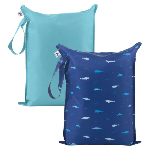 Tiny Twinkle Mess-Proof Waterproof Wet Dry Bag | 2-Pack Reusable Wet Bags for Swimsuits & Baby Clothes | Leakproof Wet Bag for Travel & Diaper Changes for Baby (Ocean)