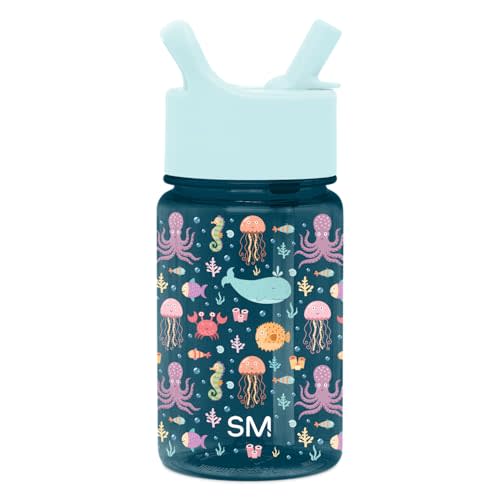 Simple Modern Kids Water Bottle Plastic BPA-Free Tritan Cup with Leak Proof Straw Lid | Reusable and Durable for Toddlers, Girls | Summit Collection | 12oz, Under the Sea