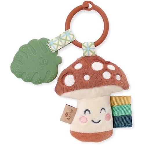 Itzy Ritzy Infant Toy & Teether - Itzy Pal Baby Teething Toy Includes Lovey, Crinkle Sound, Textured Ribbons & Silicone Teether Toy for Newborn (Mushroom)