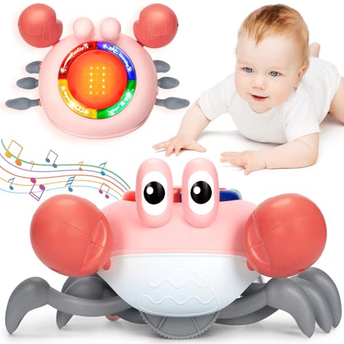 Musical Crawling Crab Baby Toy - Tummy Time Toys for 6-12 Months Boy Girl, Light-up Walking Dancing Moving Crab Toys for 1 Year Old Baby Educational Learning, Crawly Crab Gift for 12-18 Months Infant