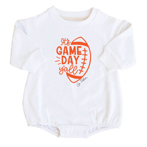Oklahoma State University | Footballs & Bows Graphic Sweatshirt Bubble Romper