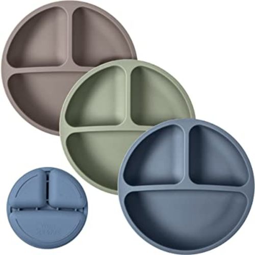 WeeSprout Silicone Plates for Babies & Toddlers (3 Pack) 100% Food-Grade Dishes for Self Feeding, Divided Design & Raised Edges for Picky Eaters, Dishwasher & Microwave Safe Weaning Supplies