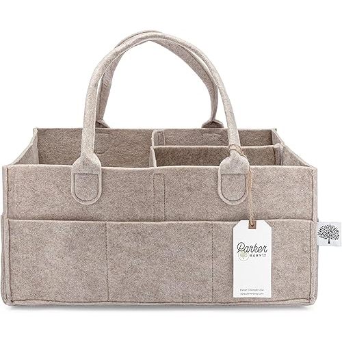 Parker Baby Diaper Caddy - Nursery Storage Bin and Car Organizer for Diapers and Baby Wipes (Oatmeal, Large)