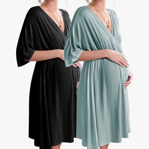 Ekouaer 3 in 1 Labor/Delivery/Hospital Gown 2 Pack Maternity Dress Nursing Nightgown Sleepwear