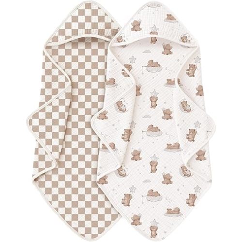Muslin Baby Towels with Hood for Newborn 100% Cotton Baby Bath Towels Soft & Absorbent Hooded Baby Towel for Boys and Girls, Large Size - 32 * 32 Inches