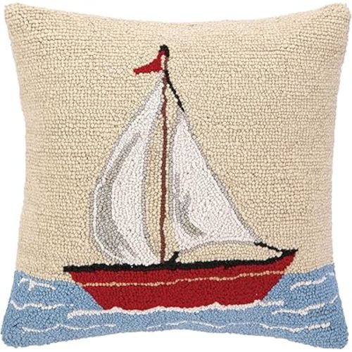 Wool Hook Pillow Shoppe Decorative Pillow, Square, Sailboat