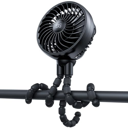 GUSGU Mini Portable Fan, Stroller Fan Clip on for Baby, Flexible Tripod & Rechargeable Battery (Black)