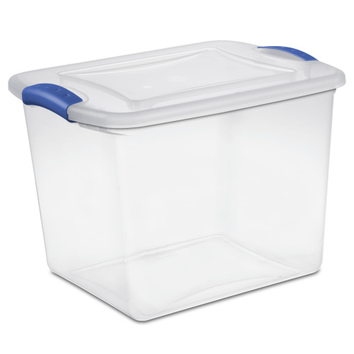Sterilite 27 Qt. Clear Plastic Storage Bin, Clear Plastic Storage Container with Lid and Blue Latches