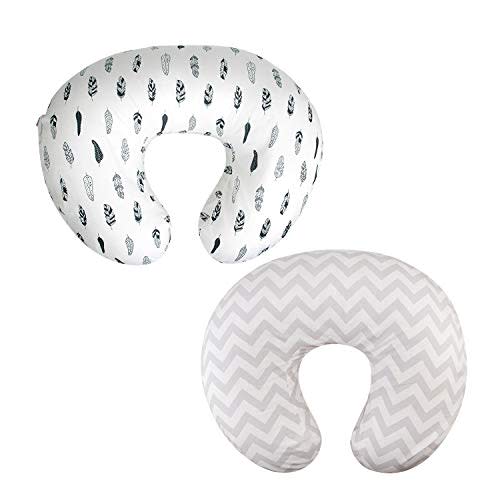 ALVABABY Nursing Pillow Cover Slipcover 2 Pack,Soft and Comfortable,Feathers Design,Maternity Breastfeeding Newborn Infant Feeding Cushion Cover,Baby Gift 2UBZT01