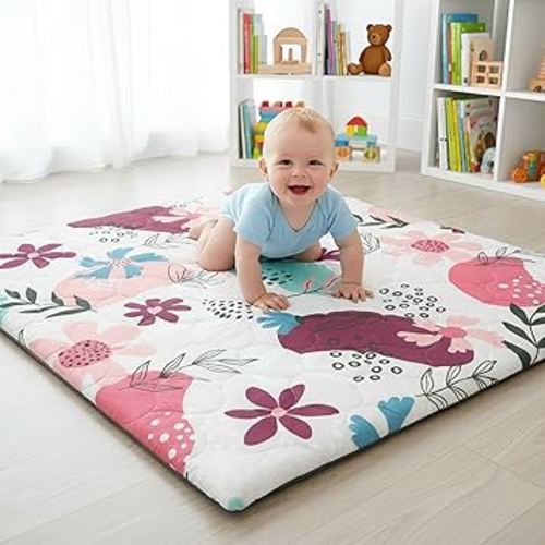 1.5" Thicker Baby Play Mat for Floor, 50x50 Removable & Machine Washable Cover Playpen Mat Softness Foam Mats, Easy-Clean Hygienic, Comfort Safety Kids Crawling Living Room (Floral)