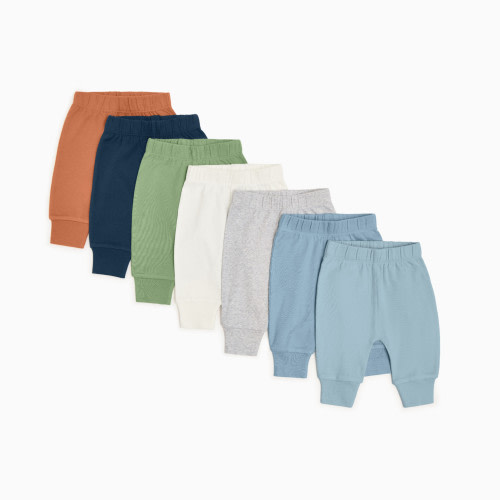 Small Story Organic Cotton Solid Everyday Pant (7 Pack) - Ocean Mix, 3-6 M