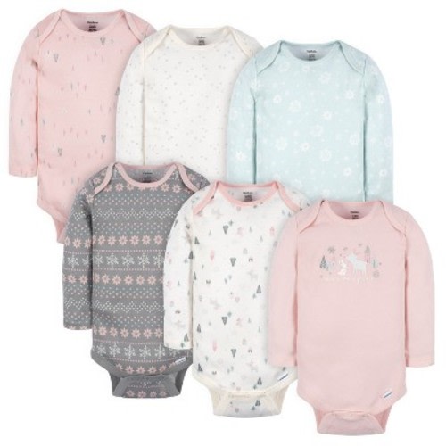 Gerber Baby Girls' Long Sleeve Onesies® Bodysuits, 6-Pack, Color: Home, Size: 0-3 months
