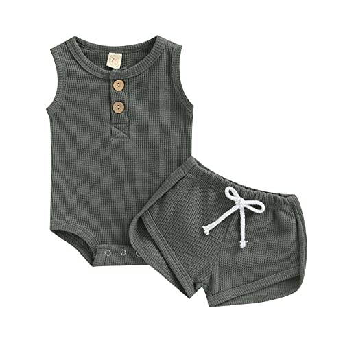 Ledy Champswiin Summer Newborn Baby Boy Girl Clothes Set Ribbed Outfits Unisex Infant Solid Short Sleeve Tops Shorts 2PCS
