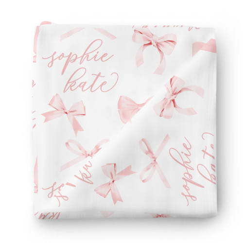 Bow Personalized Baby Name Swaddle Blanket