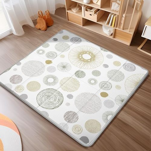 Foldable Baby Play Mat, PIGLOG Waterproof Playmats for Babies and Toddlers Kids, Safe Foam Playmat for Tummy Time, 50x50 Playpen Mat, Reversible Portable Baby Floor Mat for Infant, Toddler, Circle