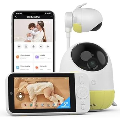 Ellie Smart Baby Monitor,5" No WiFi or WiFi Monitor with Camera and Audio, Sleep Tracking & Analytic, Covered Face Alarm, Breathing Detection, 2.5KHD, Crying Detection, Virtual Fence, PTZ