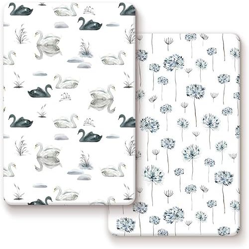 Pack n Play Sheets Fitted 2 Pack, Stretchy Ultra Soft Jersey Knit Pack and Play Sheets, Universal Fitted Portable/Mini Crib Mattresses Snug and Safe, Stylish Pattern for Boy and Girl