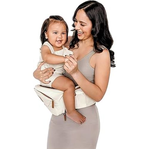 Stylish Baby Hip Seat Carrier — Padded Waistband Extender, CPC-Certified Ergonomic Design, Multiple Pockets, Anti-Slip Seat, Travel Must Have, Modern Style (Cream)