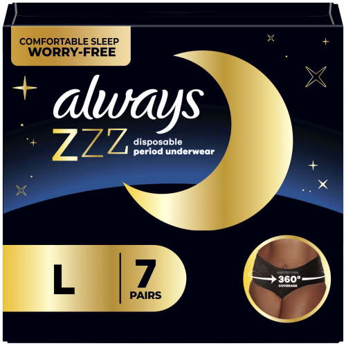 Always ZZZ Overnight Disposable Period Underwear Size L, 7 Count HSA/FSA Eligible