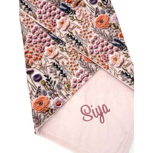 Personalized Girl Baby Blanket - Hand Embroidered Look Purple Floral - Baby Name Blanket - Girl Minky Baby Blanket with Name