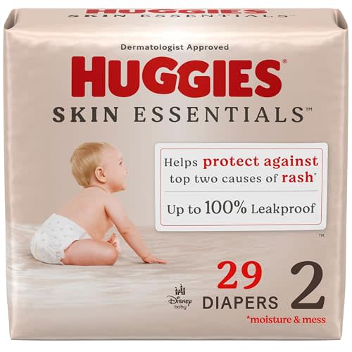 Huggies Size 2 Diapers, Skin Essentials Baby Diapers, Size 2 (12-18 lbs), 29 Count, Packaging May Vary
