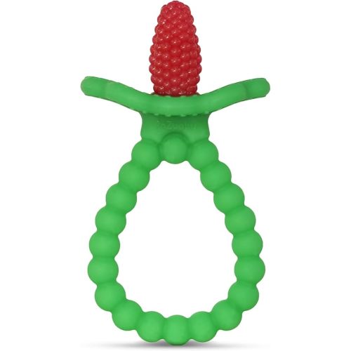 RaZbaby RaZberry Plus Silicone Teether Baby Toy - BerryBumps Soothe Babies Sore Gums - Infant Teething Toy - Front & Back Teeth - BPA Free - Easy-to-Hold Design - Fruit Shape - 3m+ (Red)